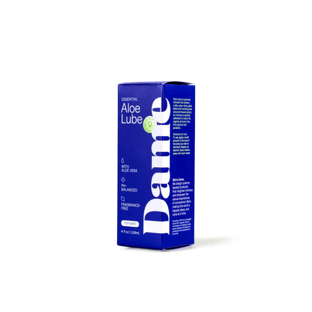 Dame Essential Aloe Lube kék csomagolása háromnegyedes nézetből