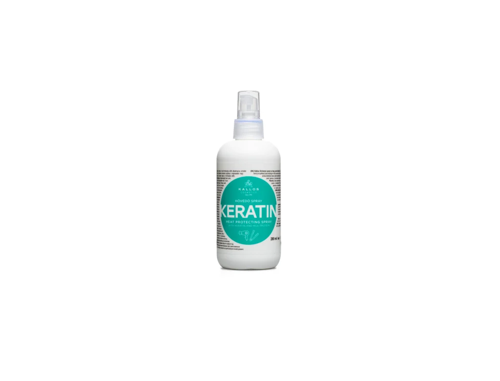 Kallos Keratin Heat Protecting Spray 200 ml fehér flakon türkiz címkével