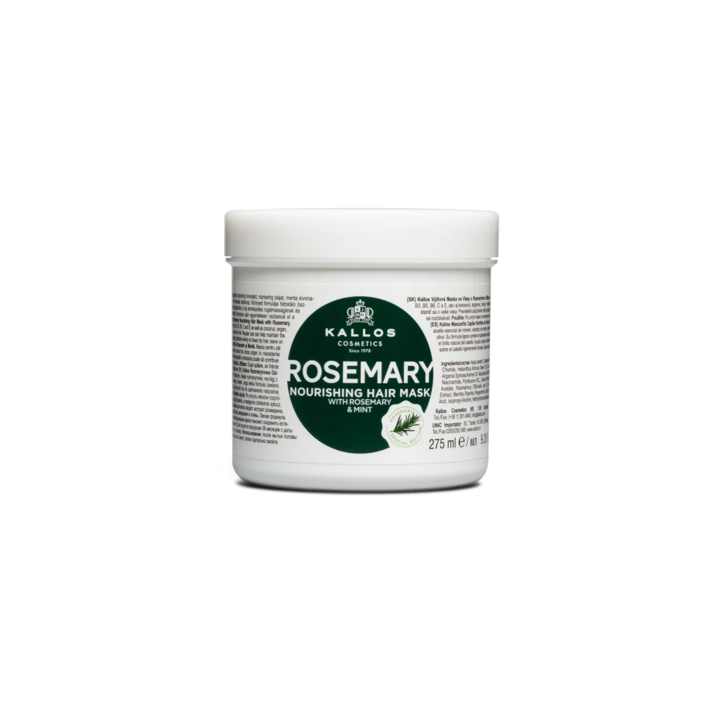 Kallos Rosemary Nourishing Hair Mask fehér tégely sötétzöld címkével